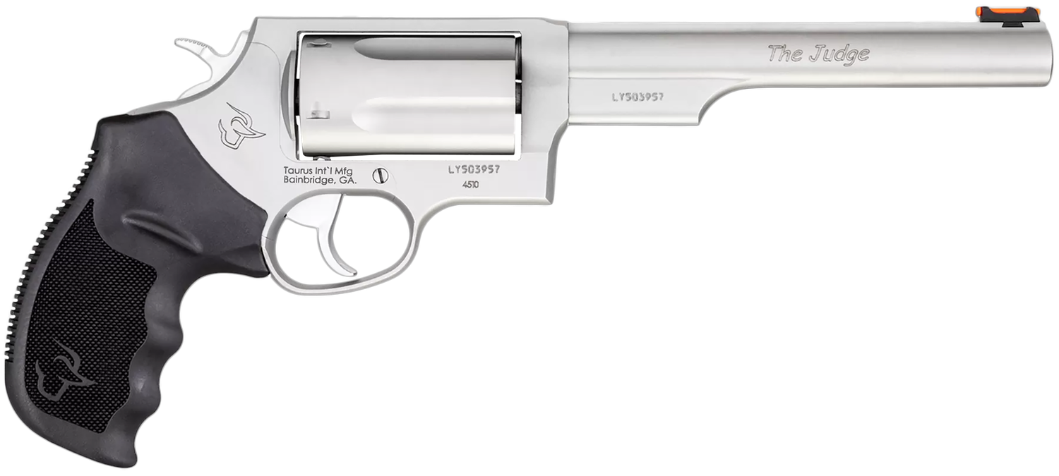 Taurus 45/410 Tracker Revolver 2441069T, 410 GA / 45 Long Colt, 6 1/2", Ribber Grip Overlay, Matte Stainless Finish, 5 Rd