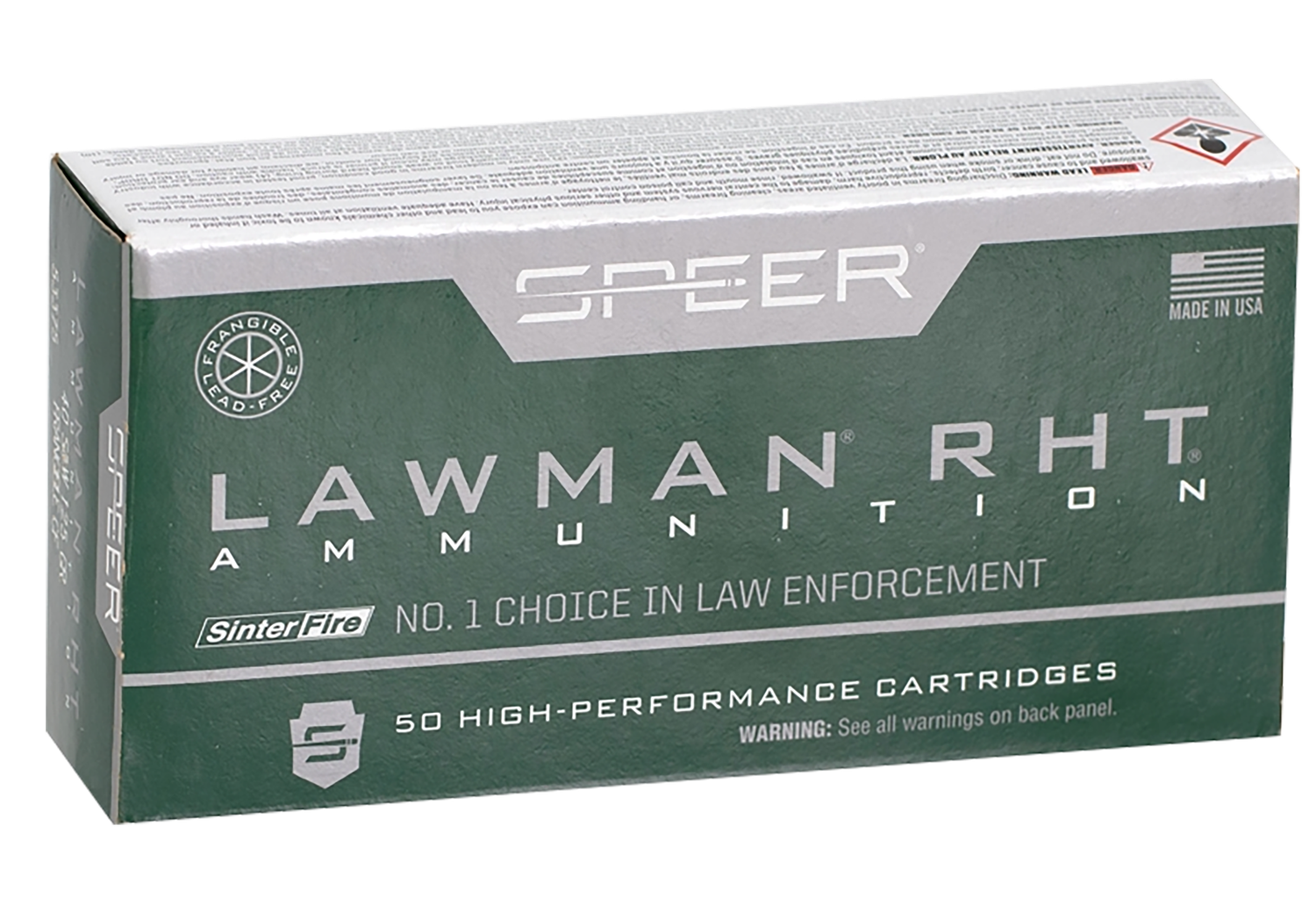 Speer Lawman Pistol Ammunition 53375, 40 S&W, Frangible, 125 gr, 50 Rd/Bx