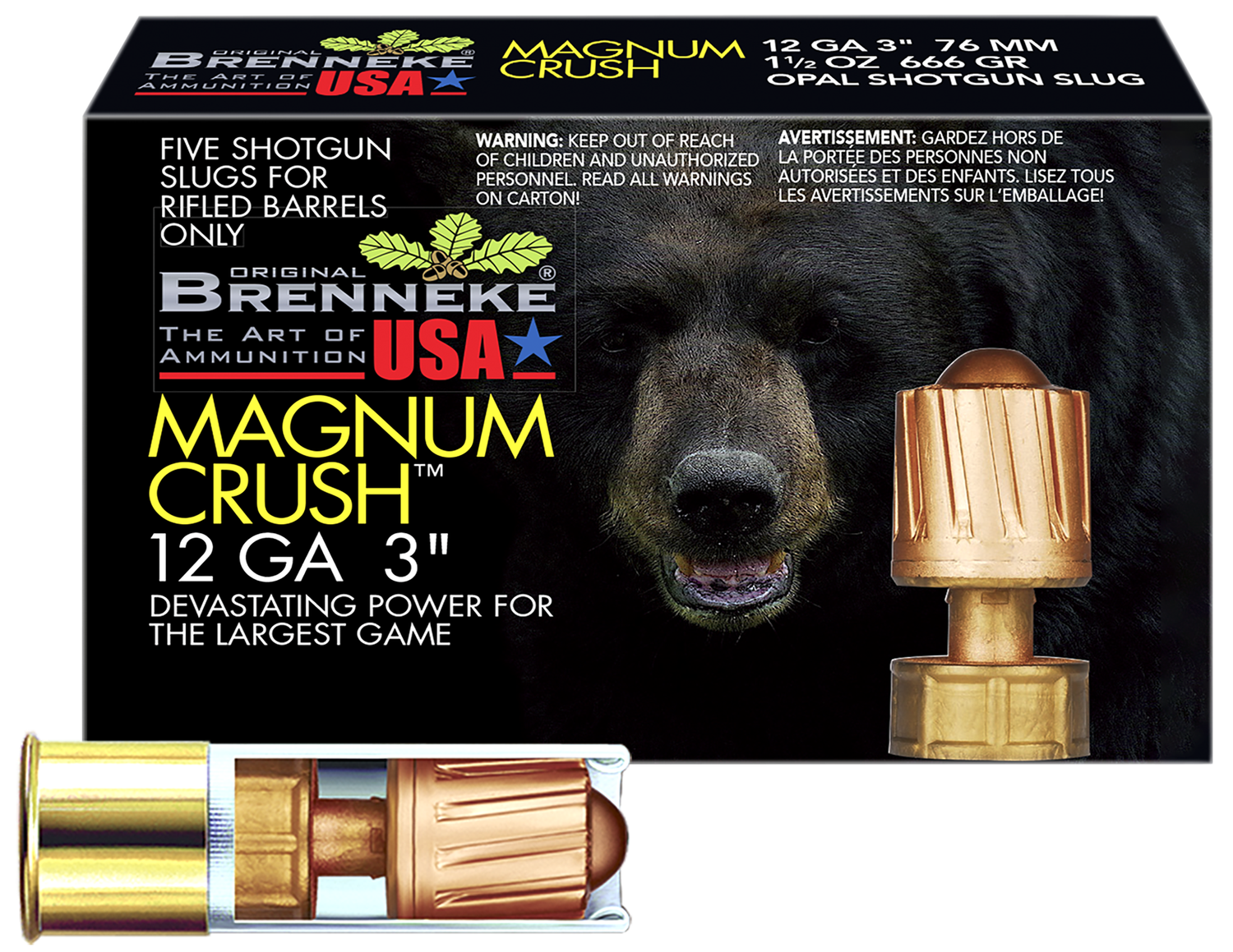 Brenneke Magnum Crush Slugs SL-123CMR, 12 Gauge, 3", 1-1/2 oz, 1604 fps, Slug, 5 Rd/bx