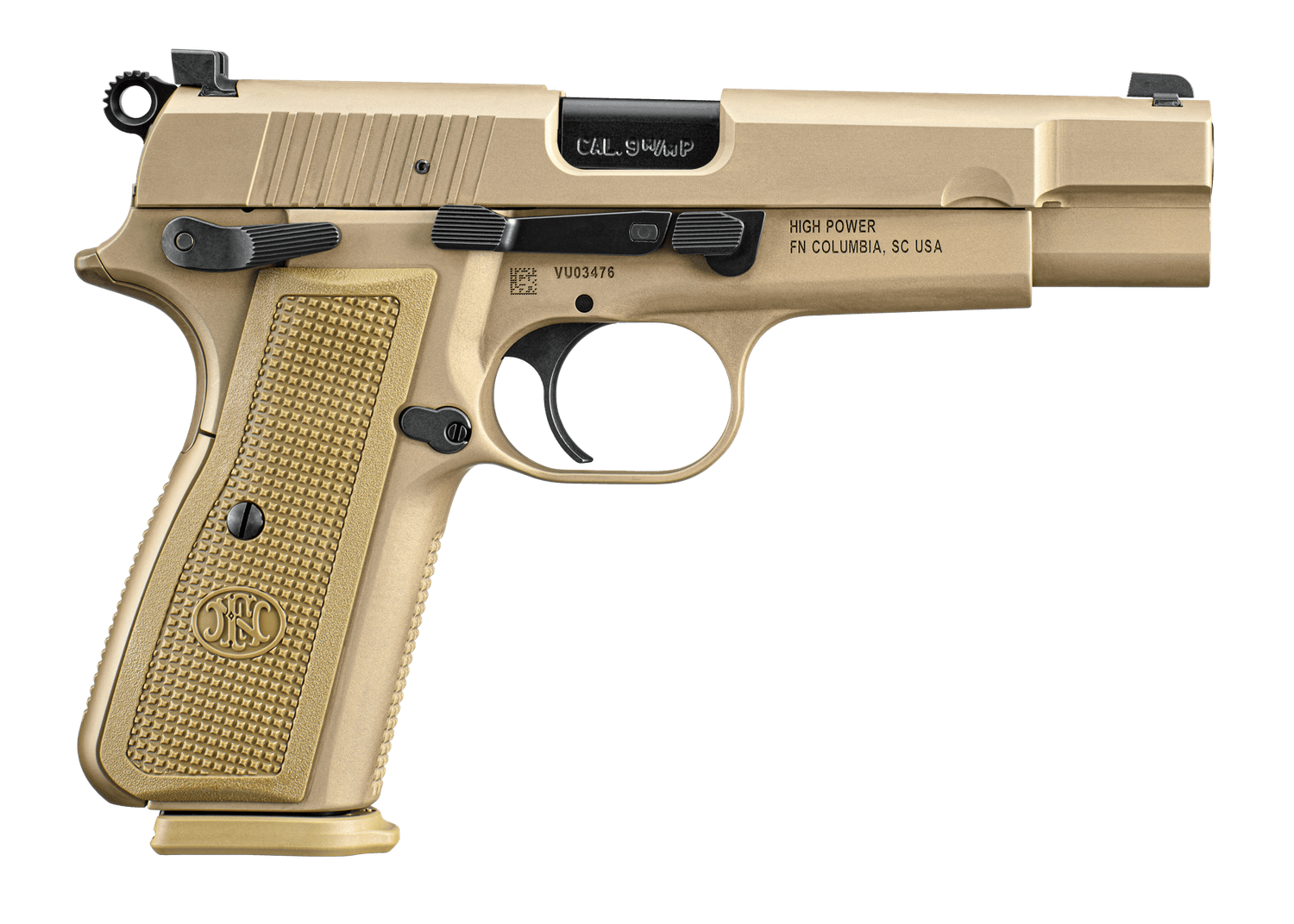FN High Power Pistol 66-101069, 9mm Luger, 4.70", Textured FDE Grips, Flat Dark Earth Finish, 17 Rds