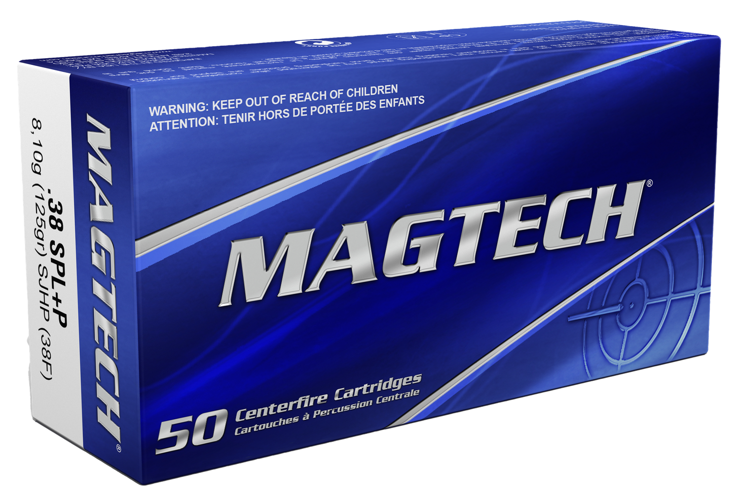 Magtech Sport HuntingHandgun Ammunition 38F, 38 Special +P, Semi-Jacketed Hollow Point (HP), 125 GR, 938 fps, 50 Rd/bx