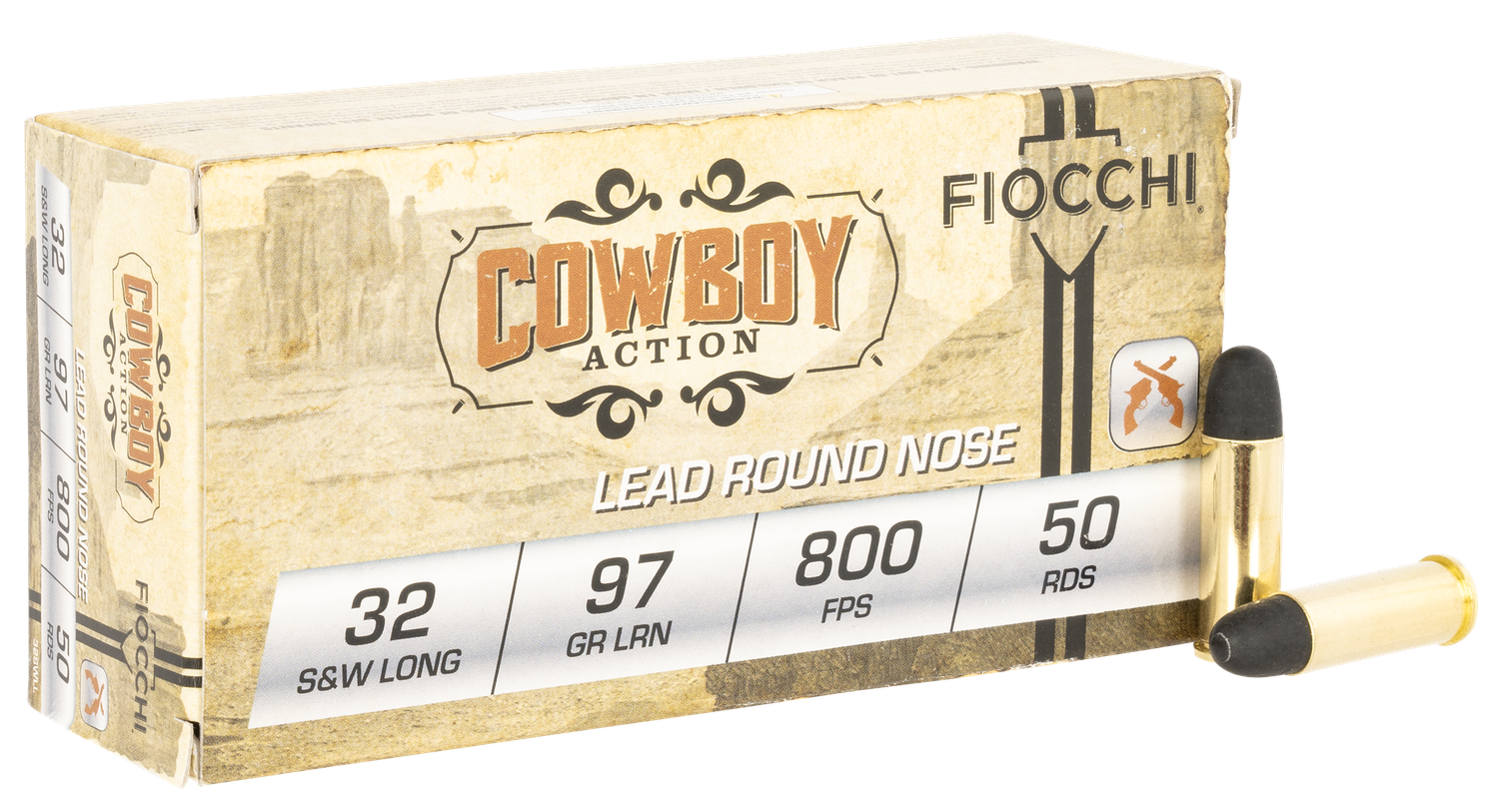 Fiocchi Shooting Dynamics Pistol Ammunition 32SWLL, 32 Smith & Wesson Long, Lead Round Nose (RN), 97 GR, 800 fps, 50 Rd/bx