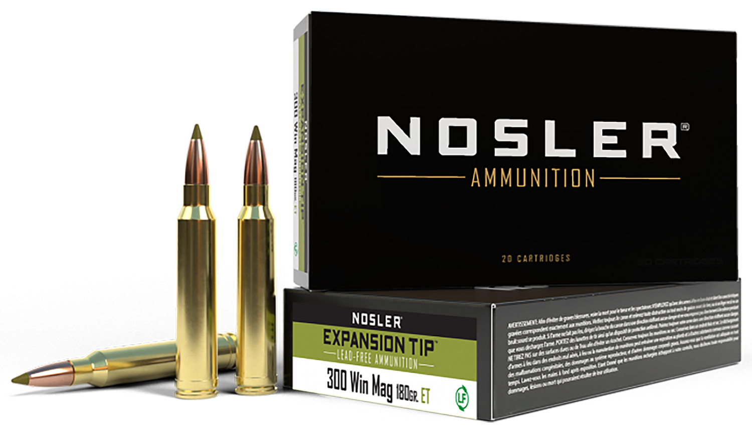 Nosler E-Tip Rifle Ammunition 40038, 300 Win Mag, E-Tip Lead-Free, 180 gr, 2950 fps, 20 Rd/Bx