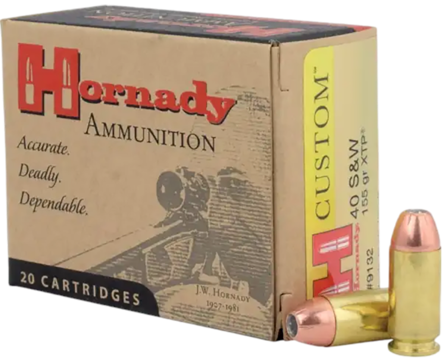 Hornady Custom Handgun Ammunition 9132, 40 S&W, XTP Jacketed Hollow Point (JHP), 155 GR, 1180 fps, 20 Rd/bx