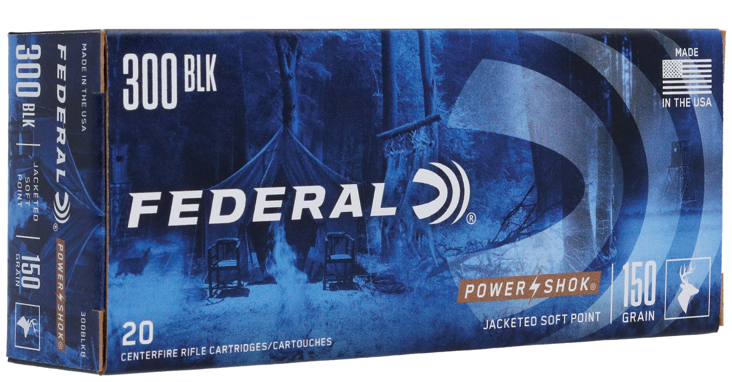 Federal Power-Shok Rifle Ammunition 300BLKB, 300 AAC Blackout, SP, 150 GR, 1900 fps, 20 Rd/Bx