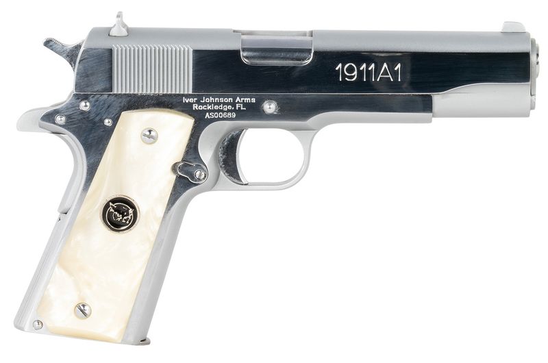 Iver Johnson 1911A1 Pistol 1911A138CHRWP, 38 Super, 5in, Pearl Grips, 8 Rds