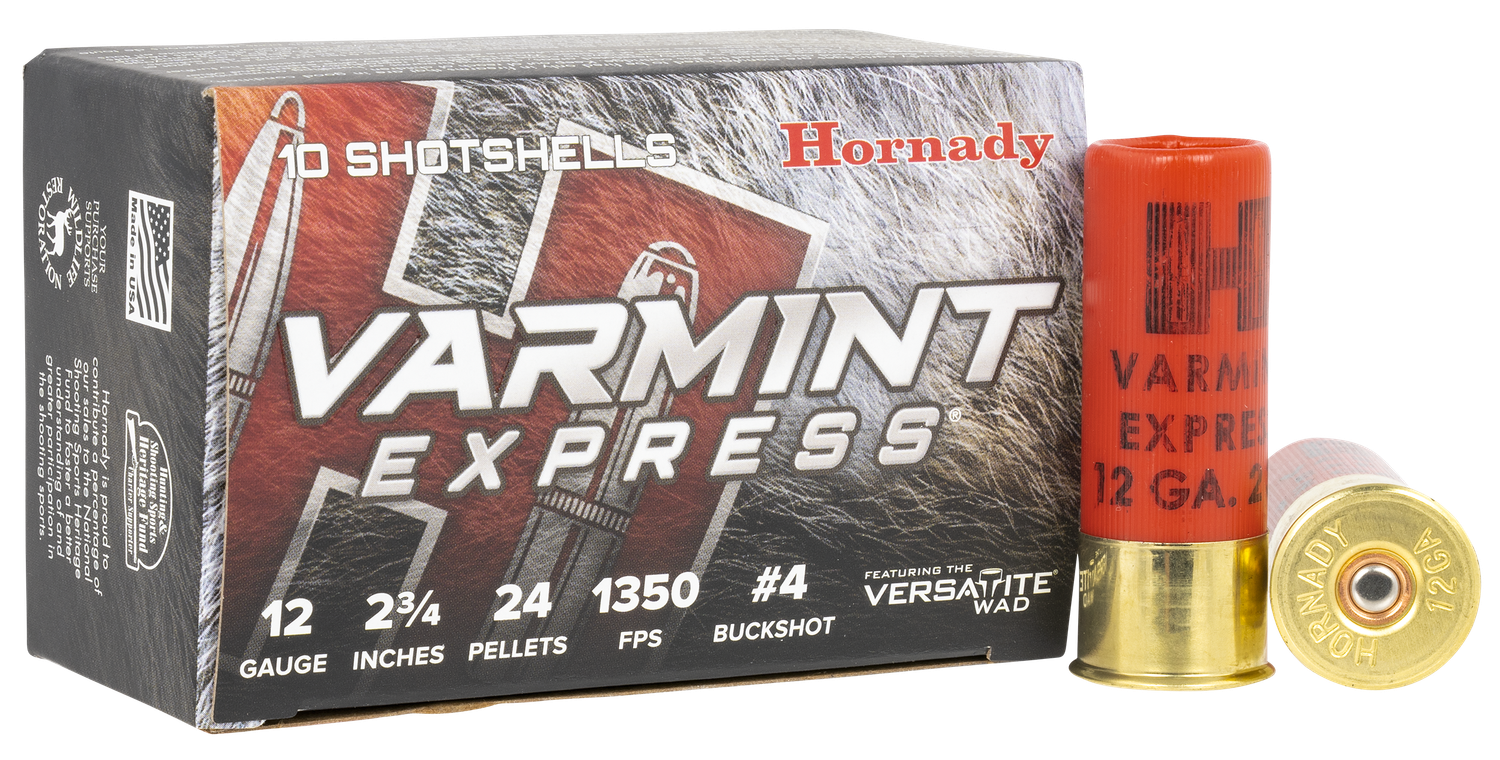 Hornady Shotgun Ammunition 86243, 12 Gauge, 2-3/4", 1350 fps, #4 Lead Buckshot, 10 Rd/bx