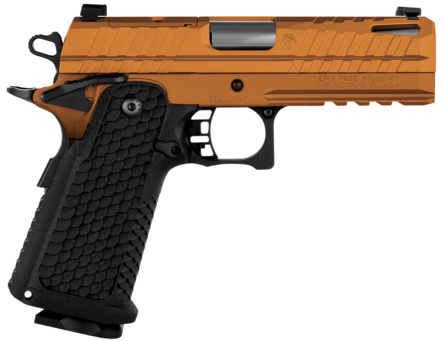 LIVE FREE ARMORY Apollo 11 Compact Optic Ready Pistol LFAPC01304IC, 9mm Luger, 4.15in, Textured, Elite Copper FX Cerakote Finish, 17 Rds