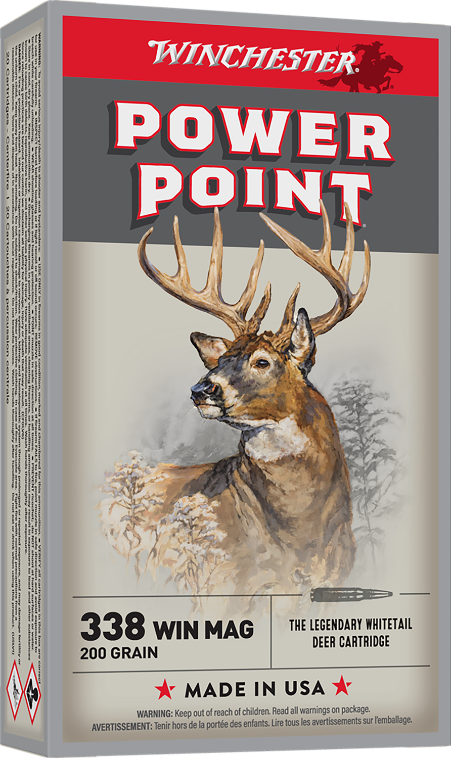 Winchester Super-X Rifle Ammunition X3381, 338 Winchester Mag, Power-Point, 200 GR, 2960 fps, 20 Rd/bx