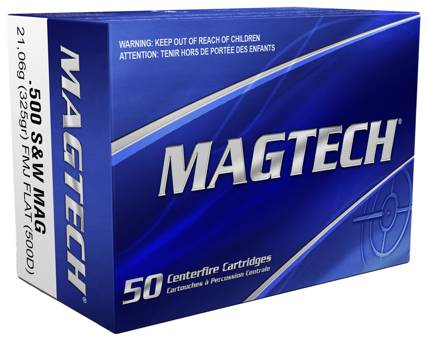 Magtech Sport Hunting Handgun Ammunition 500D, 500 S&W, Full Metal Jacket (FMJ), 325 GR, 1801 fps, 20 Rd/bx