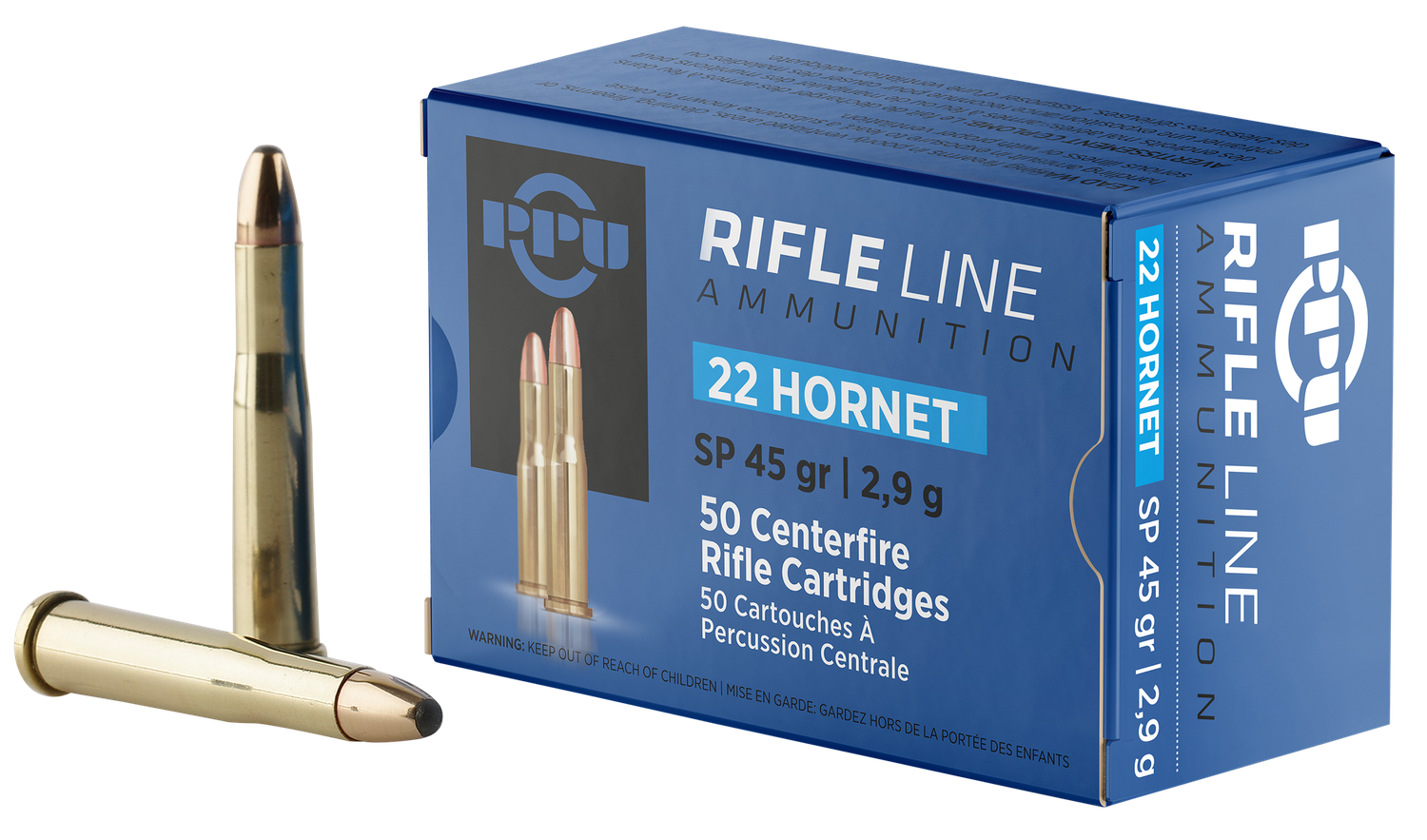 Prvi Partizan Rifle Ammunition PP22H, 22 Hornet, Soft Point, 45 gr, 2430 fps, 50 Rd/Bx