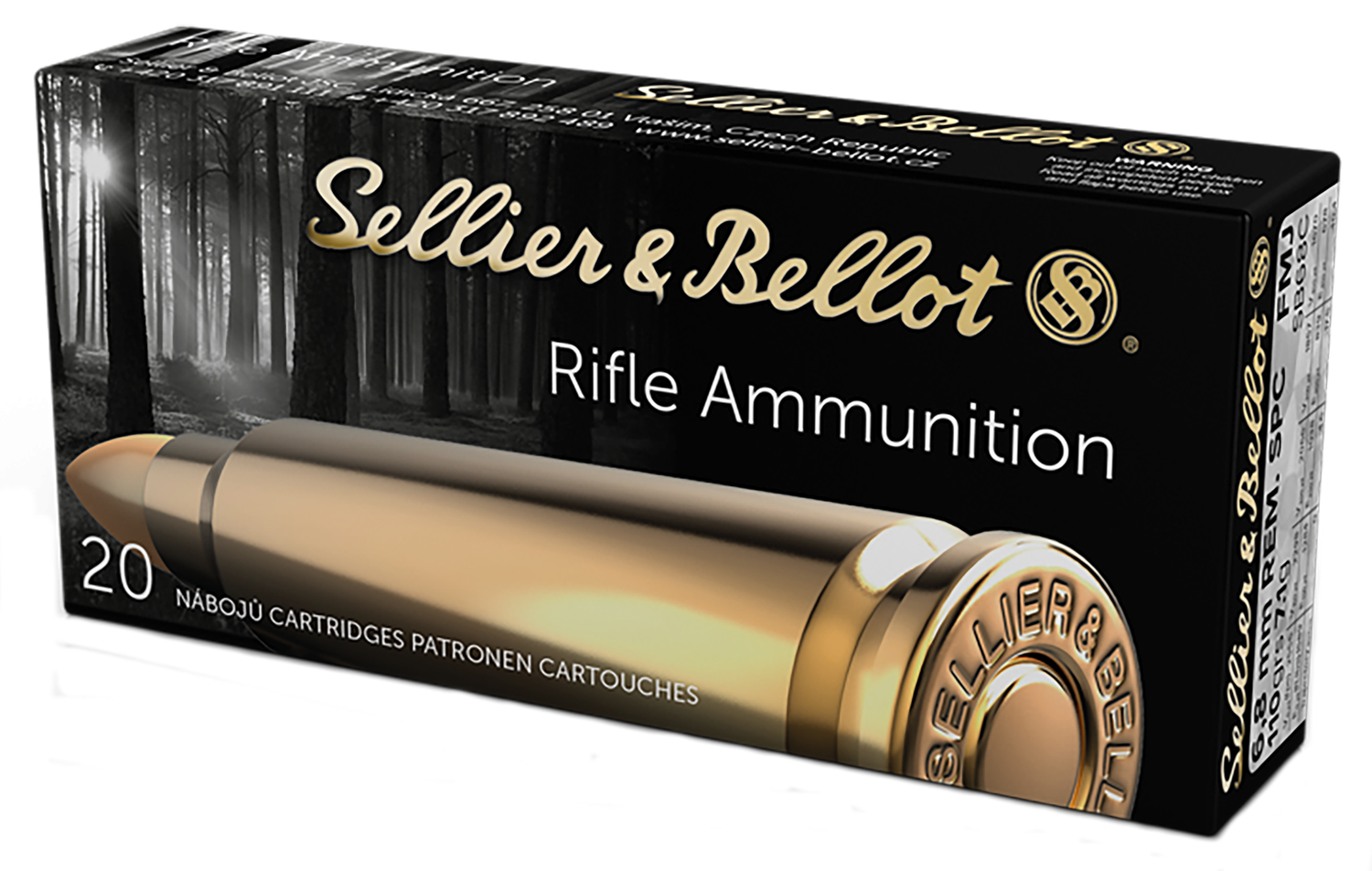 Sellier & Bellot Rifle Ammunition SB68C, 6.8mm Remington SPC, Full Metal Jacket (FMJ), 110 GR, 20 Rd/bx