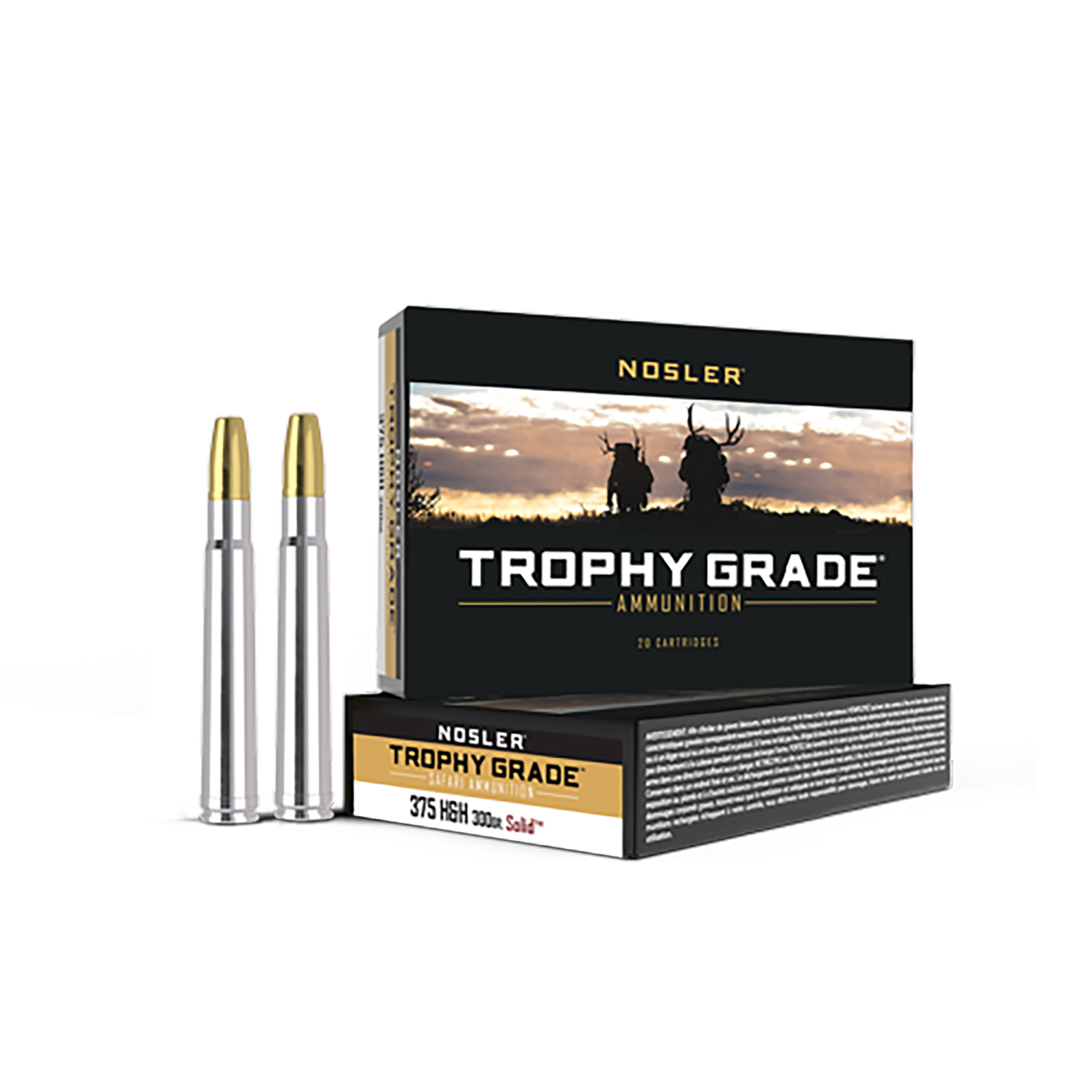 Nosler Safari Rifle Ammunition 40608, 375 H&H Mag, Nosler Solid, 300 gr, 2550 fps, 20 Rd/Bx