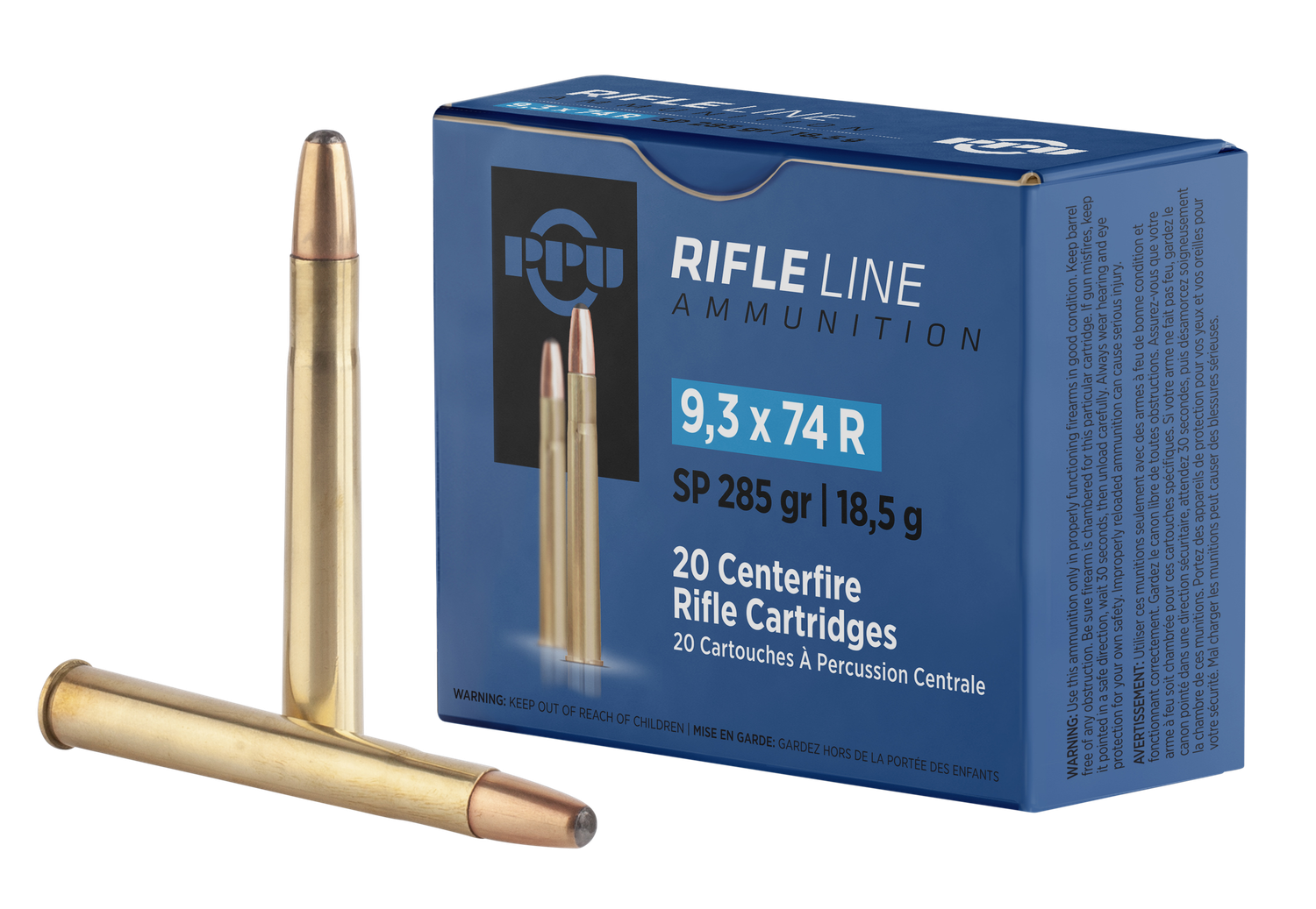 Prvi Partizan Rifle Ammunition PP9374, 9.3mmx74R, Soft Point, 285 gr, 2265 fps, 20 Rd/Bx