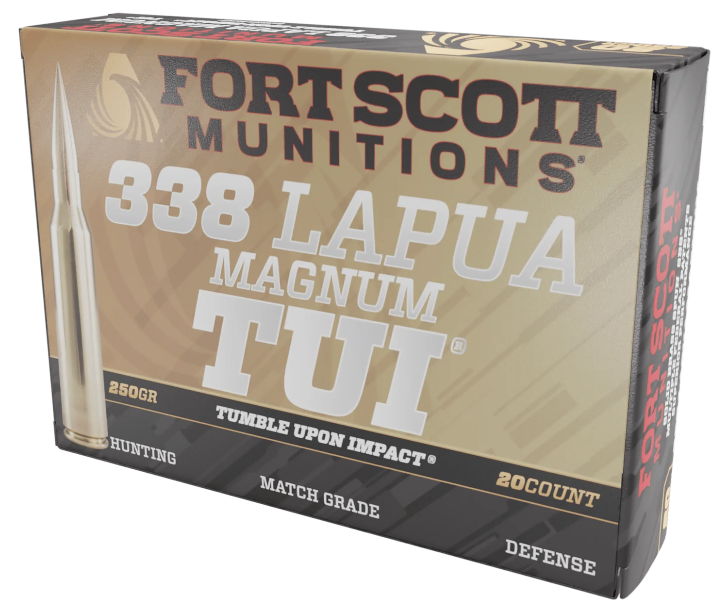 Fort Scott Munitions TUI Rifle Ammunition 338250SBV1, 338 Lapua Mag, Solid Copper Spun, 250 gr, 2994 fps, 20 Rd/Bx