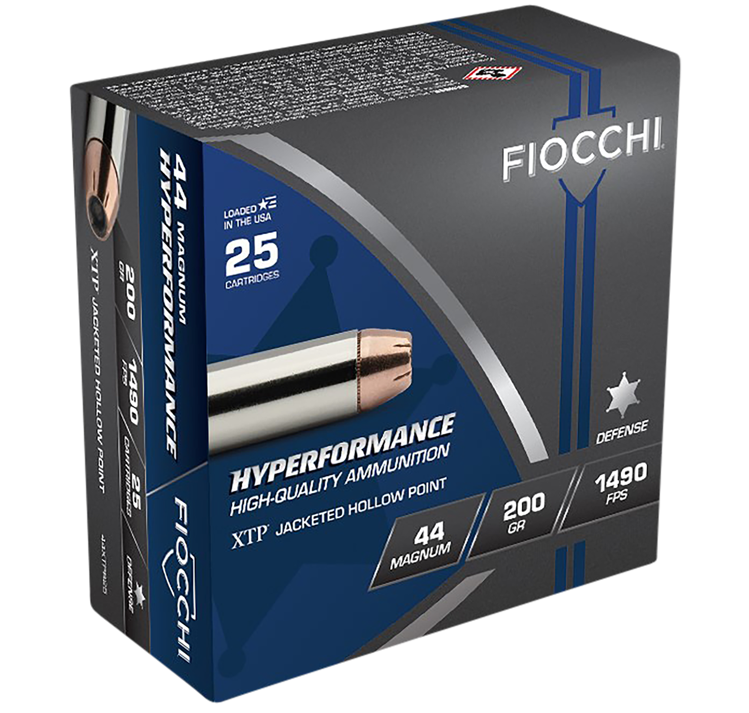 Fiocchi Handgun Ammunition 44XTPB25, 44 Remington Mag, Hornady XTP JHP, 200 GR, 1490 fps, 25 Rd/bx