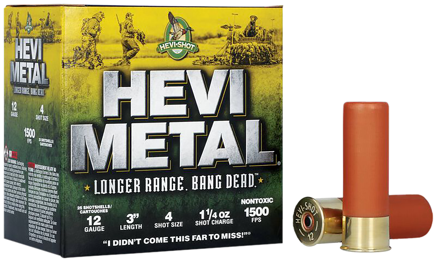 Hevishot Hevi-Metal Long Range Waterfowl Shotshells 38004, 12 Gauge, 3 in, 1-1/4 oz, 1500 fps, #4 Hevi Metal Shot, 25 Rd/bx
