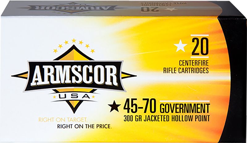 Armscor USA Competition Rifle Ammunition FAC4570300GR, 45-70 Gov, Jacketed Hollow Point (JHP), 300  GR, 1900  fps, 20 Rd/bx