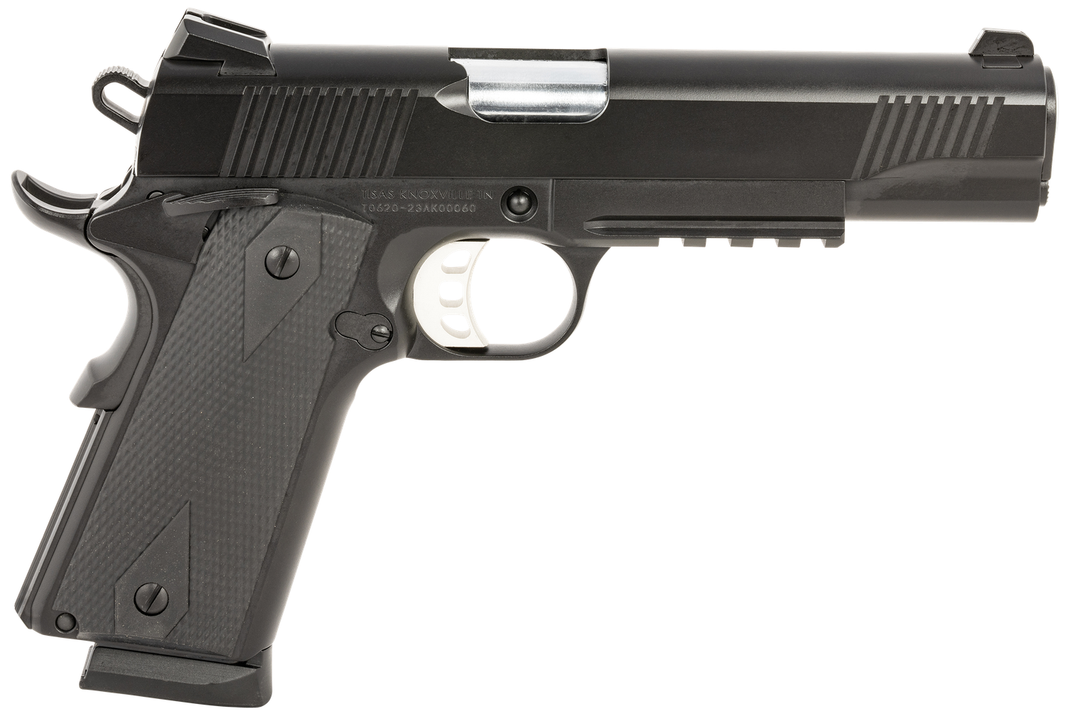 Tisas 1911 Duty Pistol 10100529, 45 ACP, 5in, Black Overmolded, Black Cerakote Finish, 8 Rds