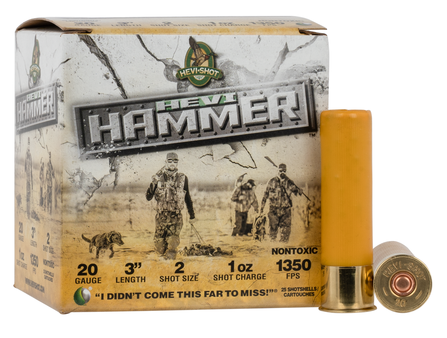 Hevishot Hevi-Hammer Waterfowl Shotshells 29002, 20 Gauge, 3", 1 oz, 1350 fps, #2 Steel/Bismuth Shot, 25 Rds/Bx