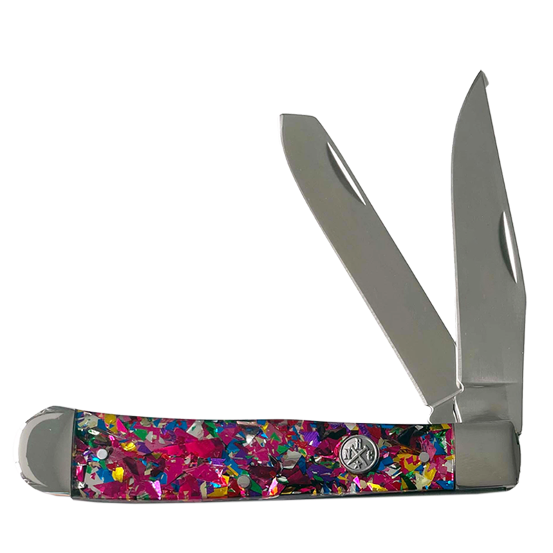 Whiskey Bent Knives Trapper Knife w/Clip Point & Spey Blade, Pink Infusion Handle (RN11-85)