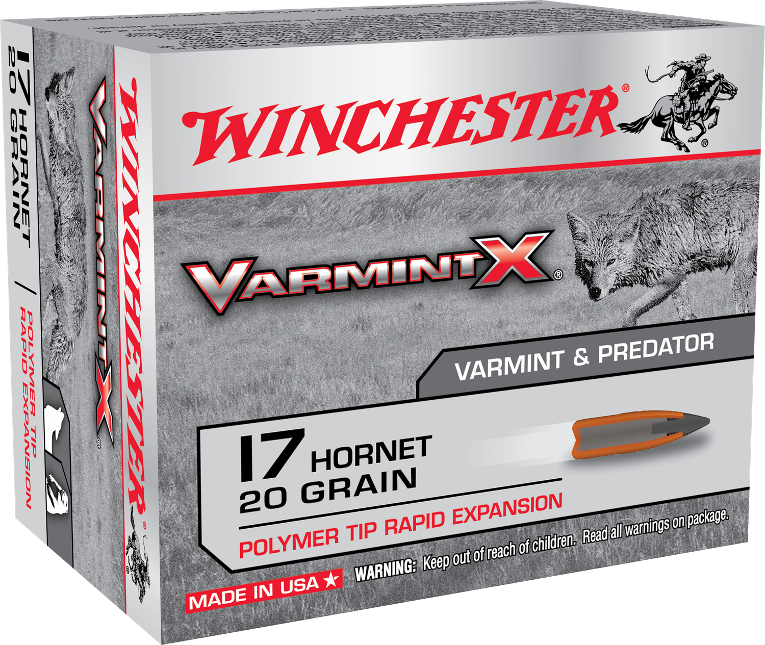 Winchester Varmint-X Rifle Ammunition X17P, 17 Hornet, Varmint, 20 GR, 3650 fps, 20 Rd/Bx