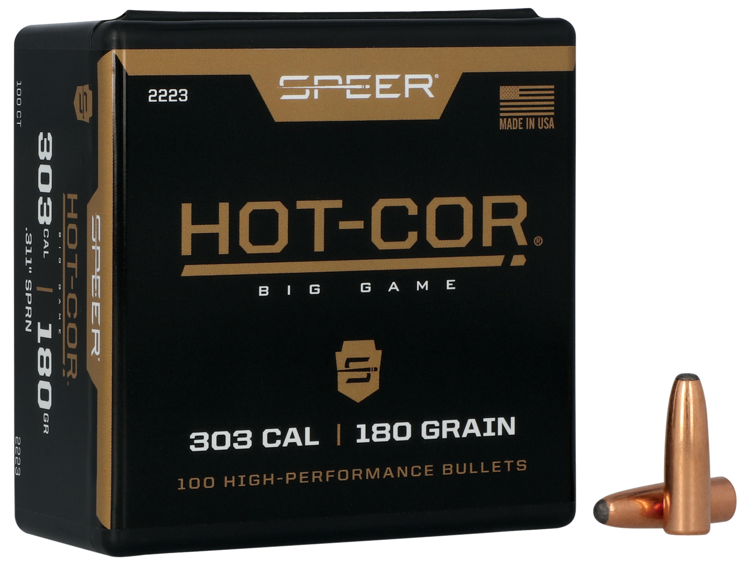 Speer 303 Caliber 180 Grain Round Nose 100/Box (2223), Not Loaded