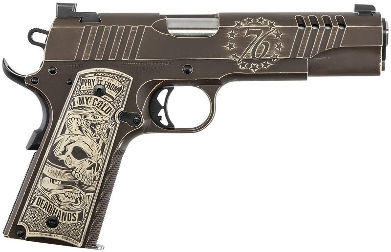 Kahr 1911 Cold Dead hands Pistol 1911TCAC15, 45 ACP, 5in, Custom Engraved Aluminum Grips, Bronze Cerakote Finish, 7 Rds