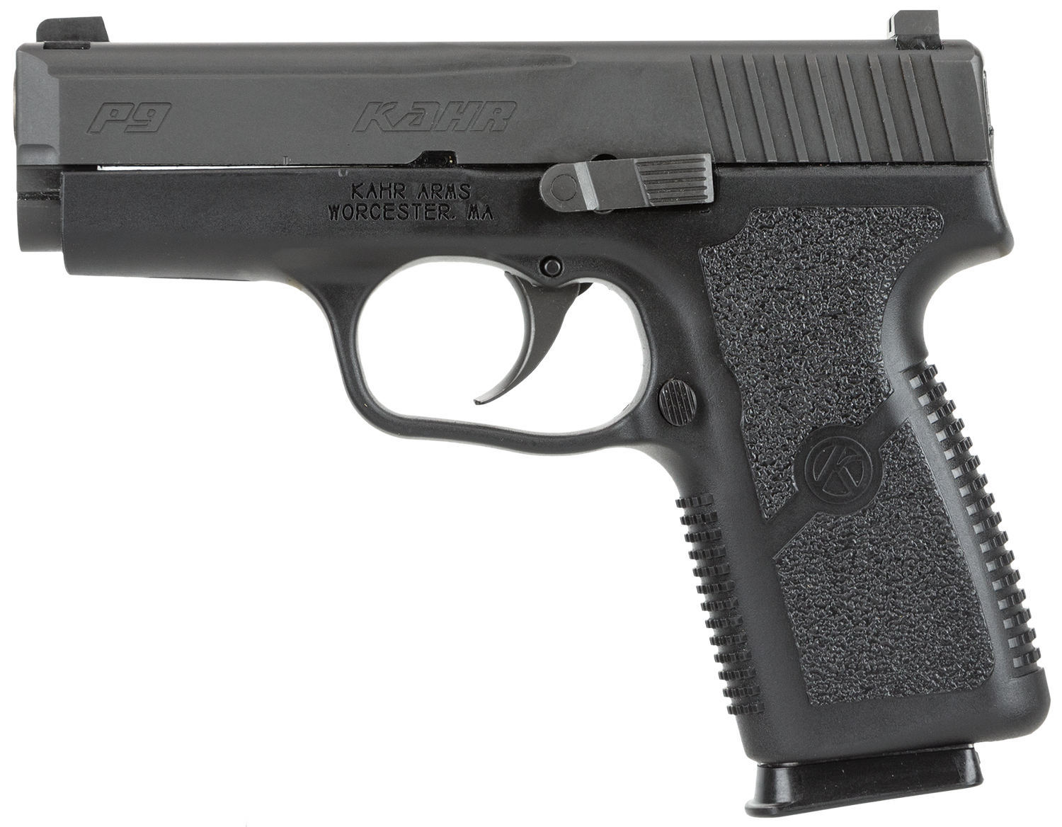 Kahr P9 Double Action Pistol KP9094N, 9mm, 3-1/2", Black Polymer/Matte Blackened Stainless Slide, Night Sights, 7 Rd