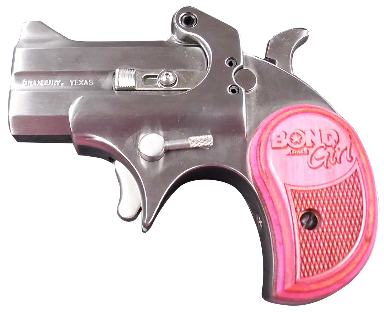Bond Arms Mini Bond Girl Derringer MINI, 357 Magnum/ 38 Special +P, 2.5", Pink Laminate Grip, Stainless Finish, 2 Rd