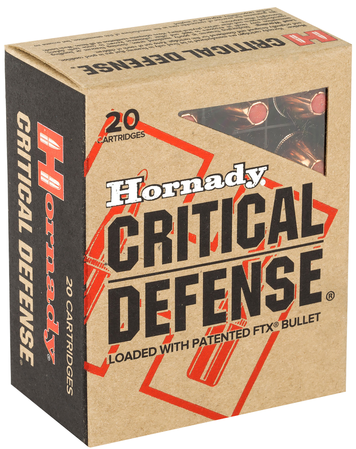 Hornady Critical Defense Pistol Ammunition 90900, 45 Automatic Colt Pistol (ACP), Flex Tip eXpanding (FTX), 185 GR, 1000 fps, 20 Rd/bx