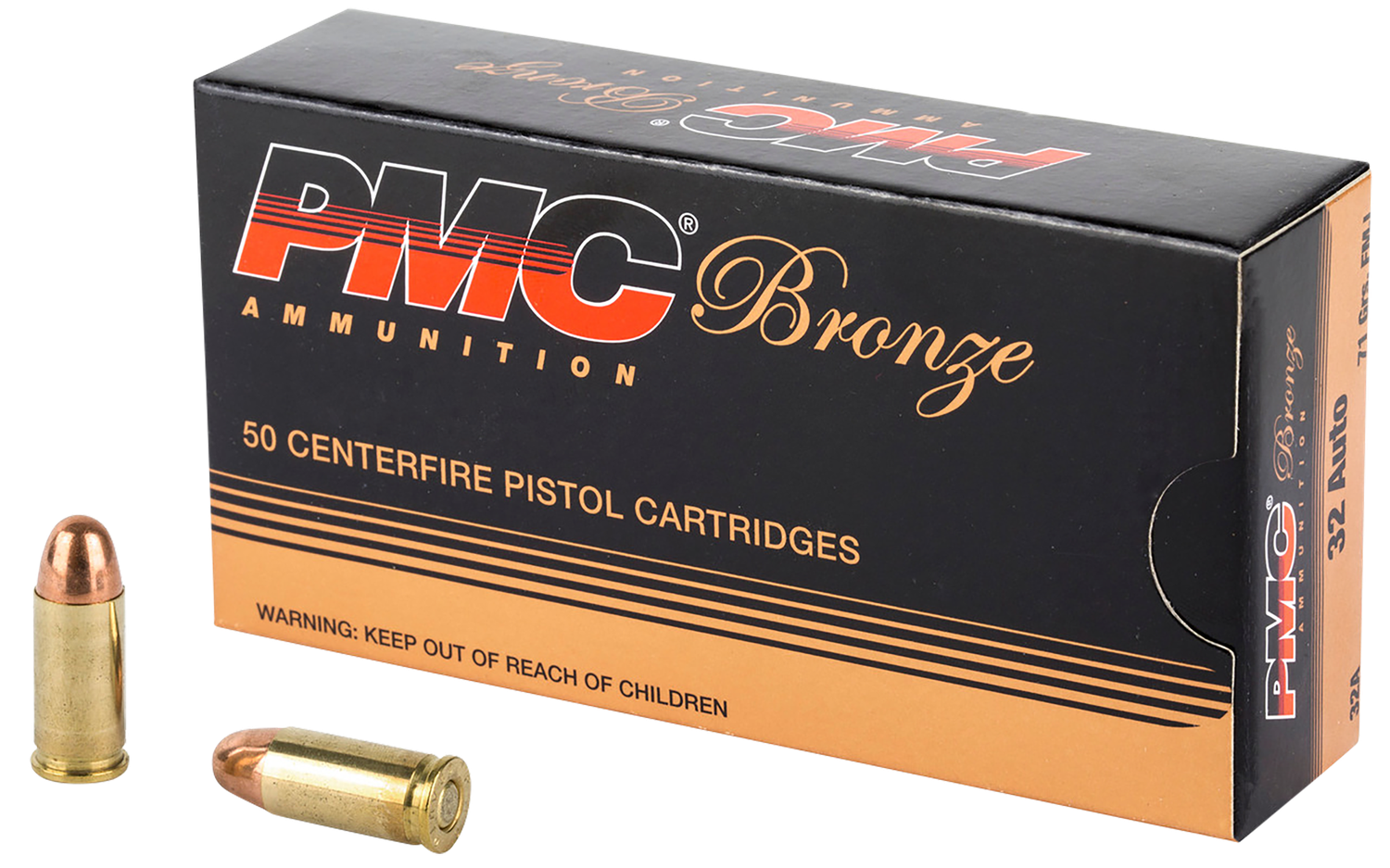 PMC Bronze Line Pistol Ammunition 32A, 32 ACP, Full Metal Jacket (FMJ), 71 GR, 900 fps, 50 Rd/bx