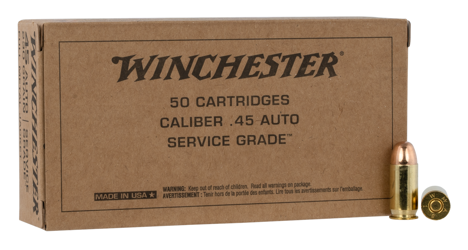Winchester Military Grade Pistol Ammunition SG45W, 45 ACP, Full Metal Jacket, 230 GR, 865 fps, 50 Rd/bx