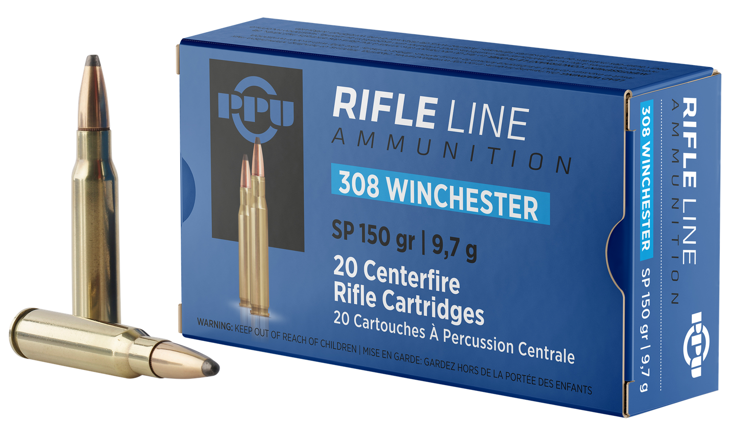 Prvi Partizan Rifle Ammunition PP3081, 308 Win, Soft Point, 150 gr, 2820 fps, 20 Rd/Bx