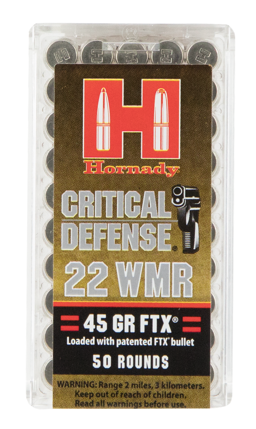 Hornady Critical Defense Rifle Ammunition 83200, 22 Magnum (WMR),  Flex Tip eXpanding (FTX), 45 GR, 1700 fps, 50 Rd/bx