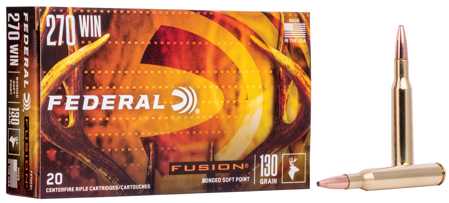 Federal Fusion Rifle Ammunition F270FS1, 270 Winchester, Fusion Ammunition, 130 GR, 3050 fps, 20 Rd/bx