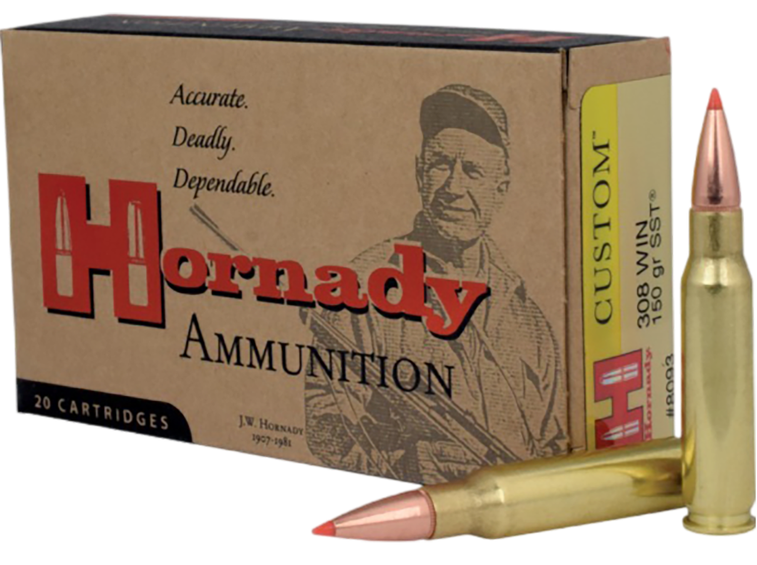 Hornady Custom Rifle Ammunition 8093, 308 Winchester, SST, 150 GR, 2820 fps, 20 Rd/bx