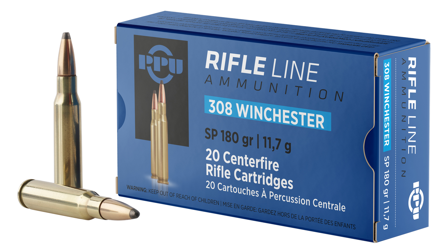 Prvi Partizan Rifle Ammunition PP3083, 308 Win, Soft Point, 180 gr, 2545 fps, 20 Rd/Bx