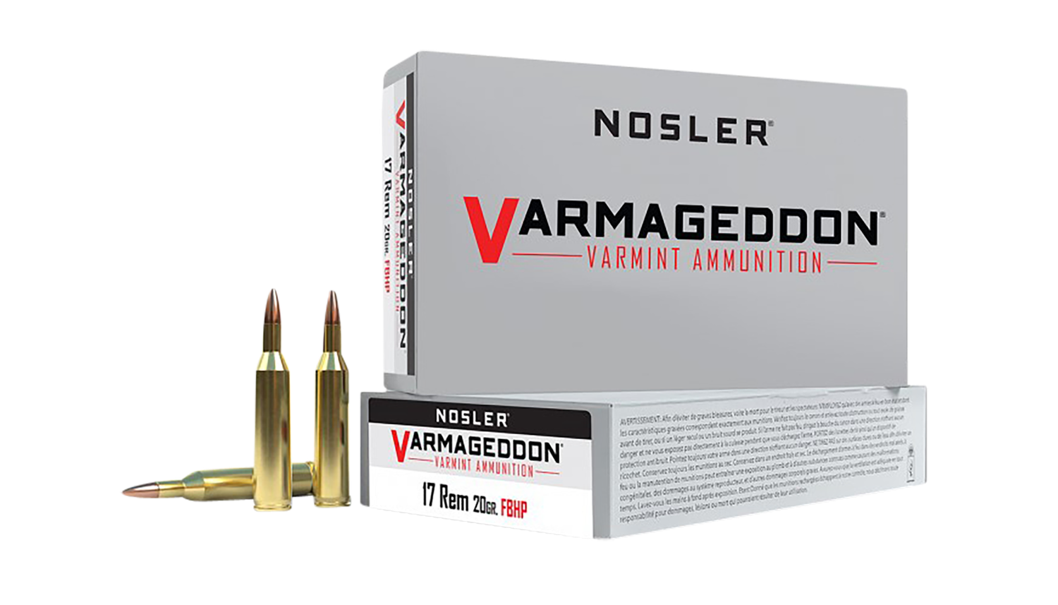 Nosler Varmageddon Ammunition 65100, 17 Remington, Flat Base Hollow Point (HP), 20 GR, 4200 fps, 20 Rd/bx