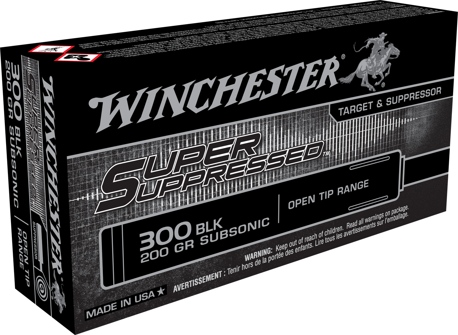Winchester Super Suppressed Rifle Ammunition SUP300BLK, 300 Blackout, Open Tip, 200 GR, 1060 fps, 20 Rds/Bx