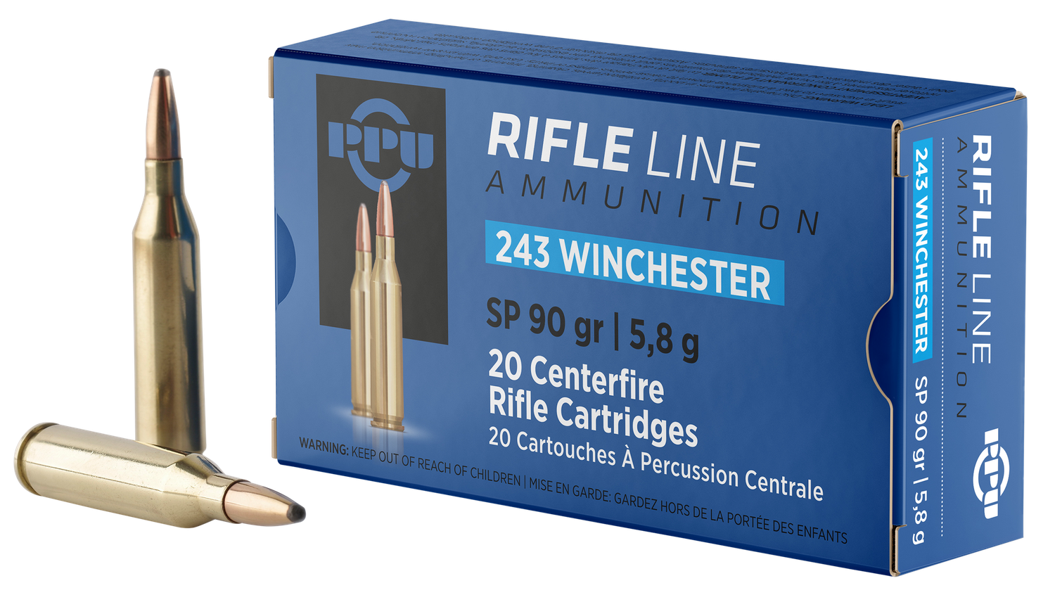 Prvi Partizan Rifle Ammunition PP2431, 243 Winchester, Soft Point (SP), 90 GR, 3100 fps, 20 Rd/bx