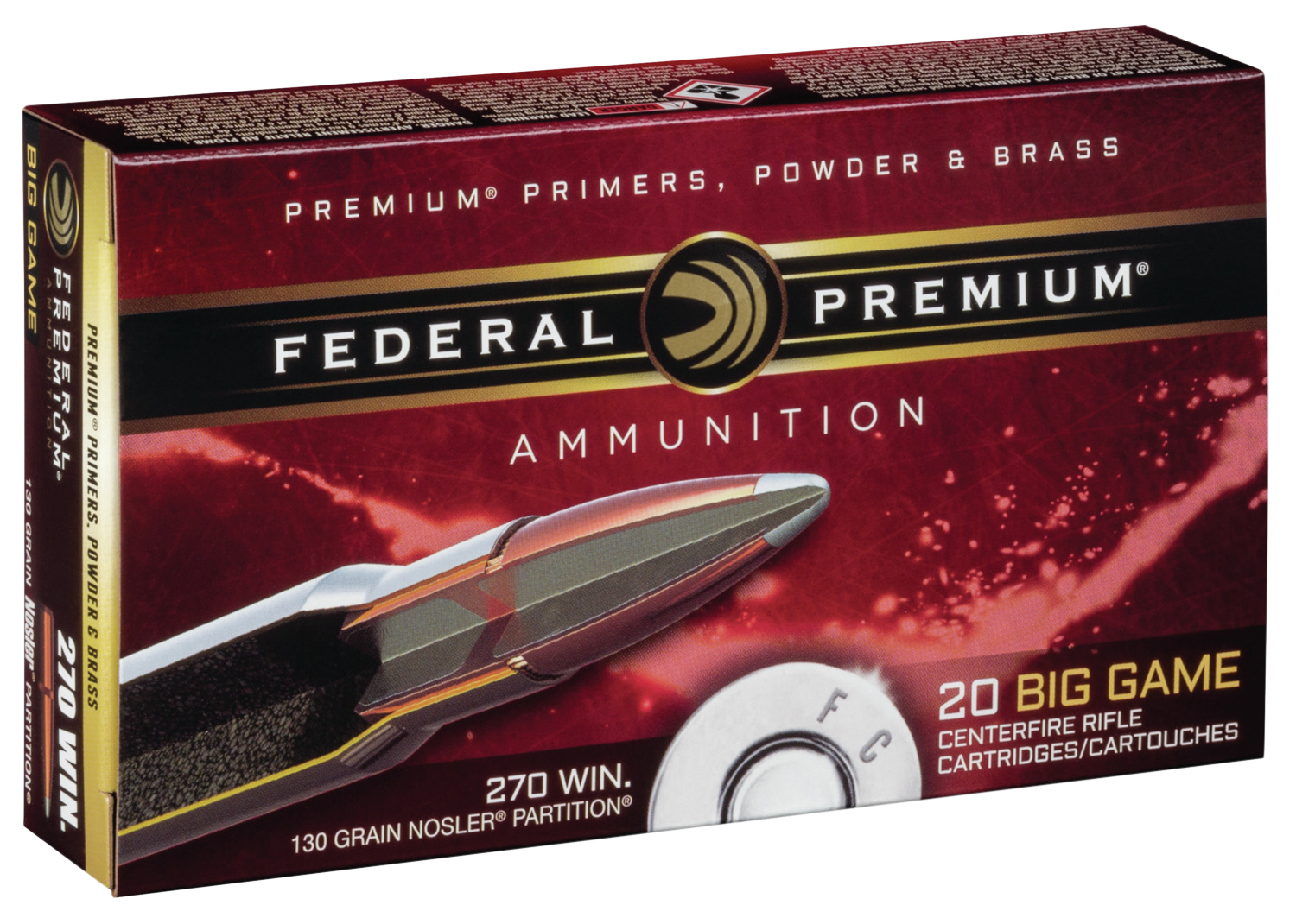 Federal Premium Vital-Shok Rifle Ammunition P270P, 270 Winchester, Nosler Partition, 130 GR, 3060 fps, 20 Rd/bx