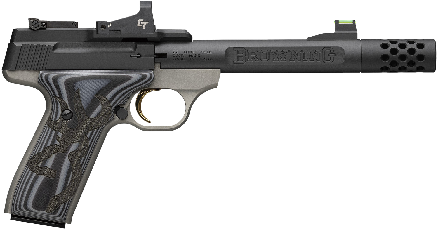 Browning Buck Mark Plus w/Optic Pistol 051599490, 22 LR, 5.10in, Black/Gray G10, Matte Black Finish, 10 Rds