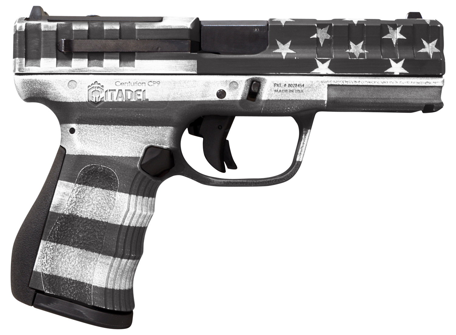 Puma Rifles Centurion CP9 Optic Ready Pistol CITCP9USG, 9mm Luger, 4in, Polymer Frame & Grips, American Flag Gray Cerakote Finish, 14 Rds