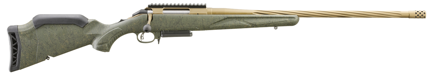 Ruger American Predator Gen II, Bolt Action Rifle, 30-06 Spring. 22" Bronze Cerakote Threaded Barrel, Adjustable Green Splatter Stock, 4 Rds, 46943