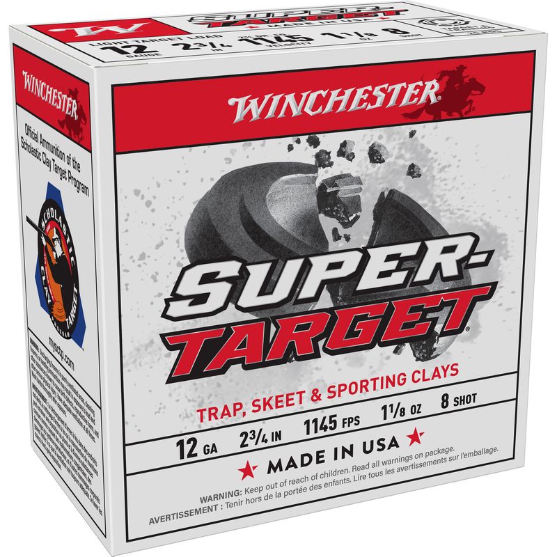 Winchester Super Target Shotshells TRGT128, 12 Gauge, 2-3/4", 1-1/8 oz, 1145 fps, #8 Lead Shot, 25 Rds/Bx
