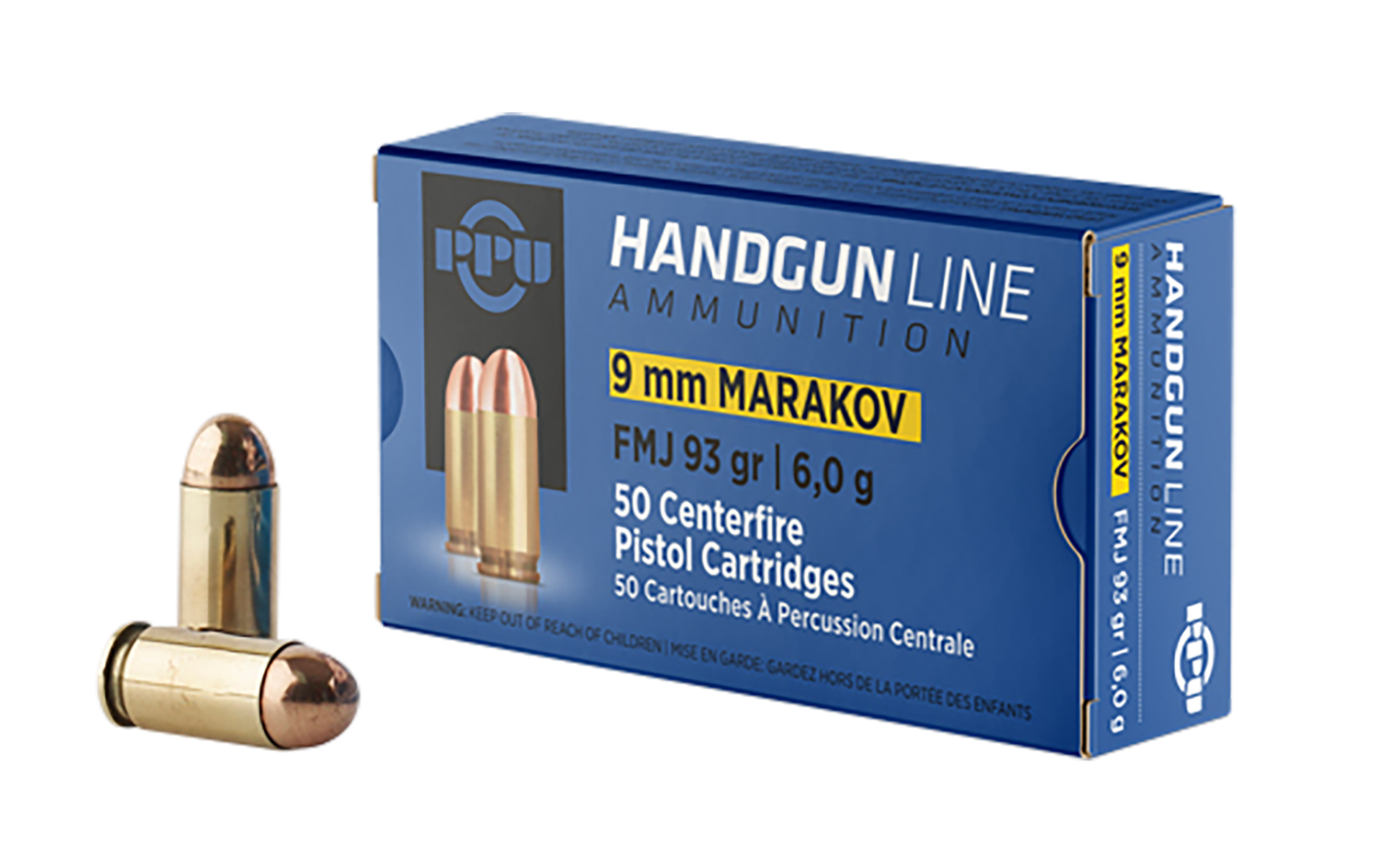Prvi Partisan Pistol Ammunition PPH9MF, 9x18 Makarov, Full Metal Jacket, 93 gr, 1050 fps, 50 Rd/Bx