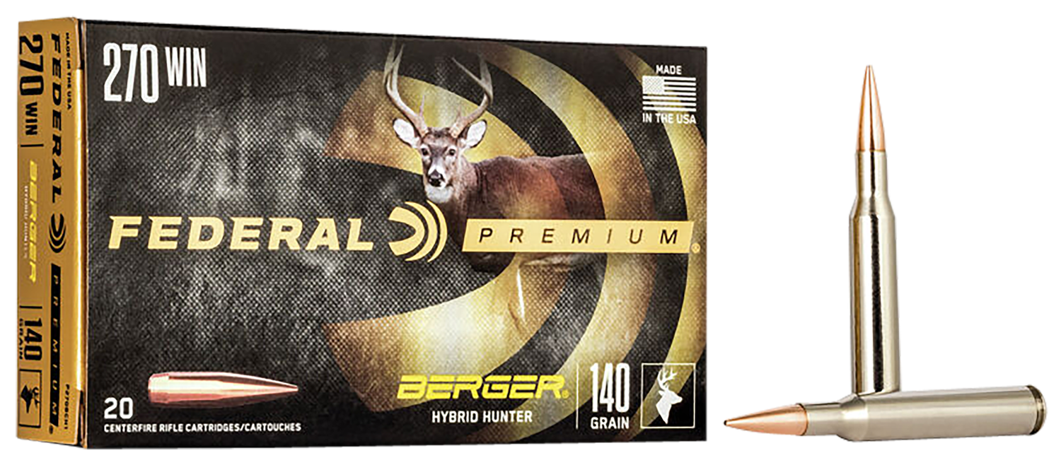 Federal Premium Berger Hybrid Rifle Ammunition P270BCH1, 270 Winchester, Berger Hybrid, 140 GR, 2950 fps, 20 Rds/Bx