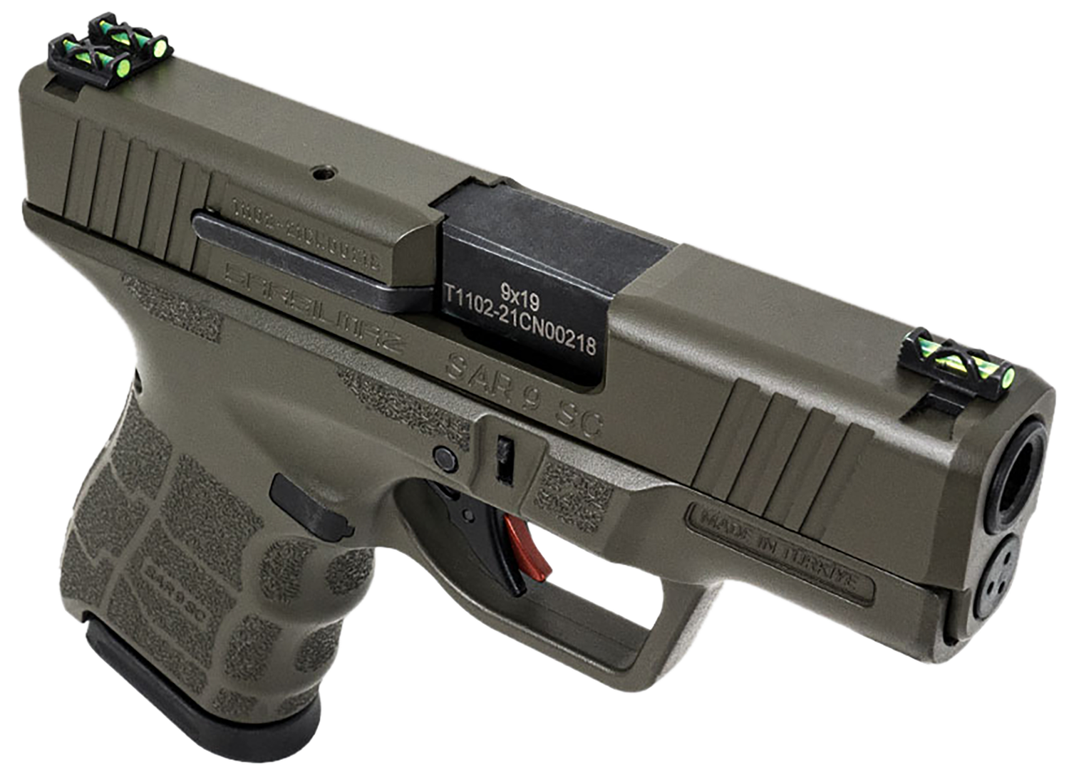 SAR USA SAR9 SC Gen2 Pistol SAR9SCOD, 9mm Luger, 3.30in, Green Interchangeable Backstrap Grips, OD Green Finish, 12 Rds