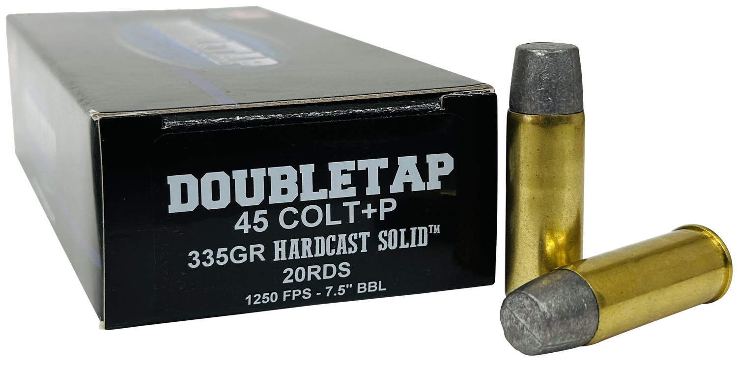 DoubleTap Pistol Ammunition 45P335HC, 45 Colt, Hard Cast Solid, 335 gr, 1250 fps, 20 Rd/Bx